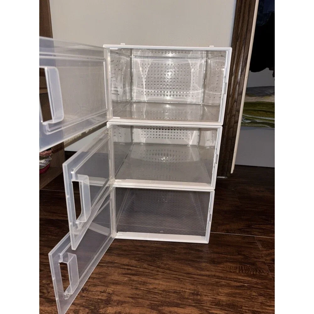 Used 12 Piece Stackable Shoe Storage Box Plastic Sneaker Display Case Organizer